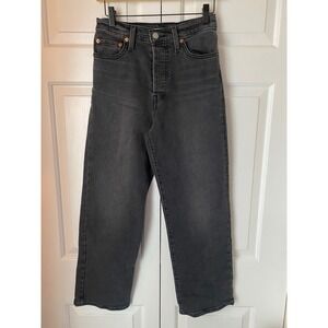 Levi's Ribcage Straight Ankle Jeans Black Gray Wash Women's 25 Button Fly High